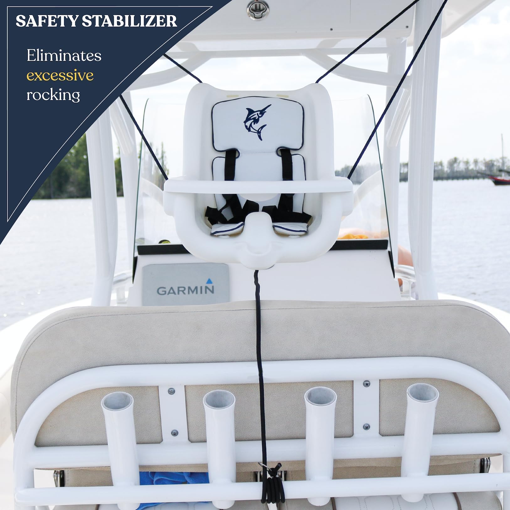 Side profile of Searock baby swing showing ergonomic support