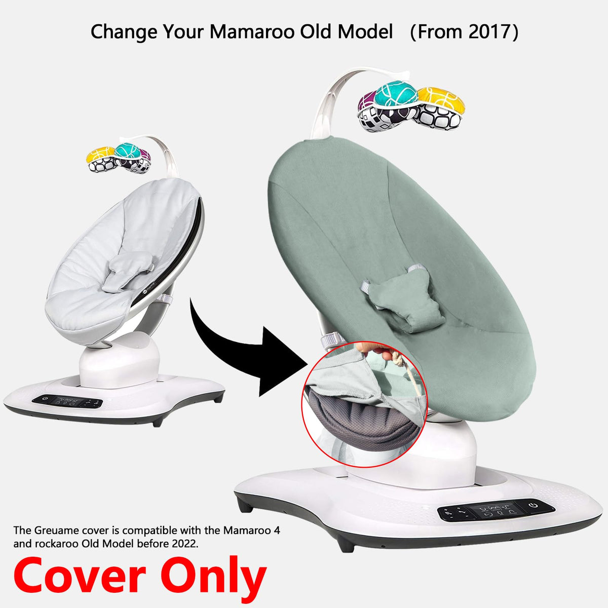 Adjustable slide-buckle closure detail on Greuame baby swing cover