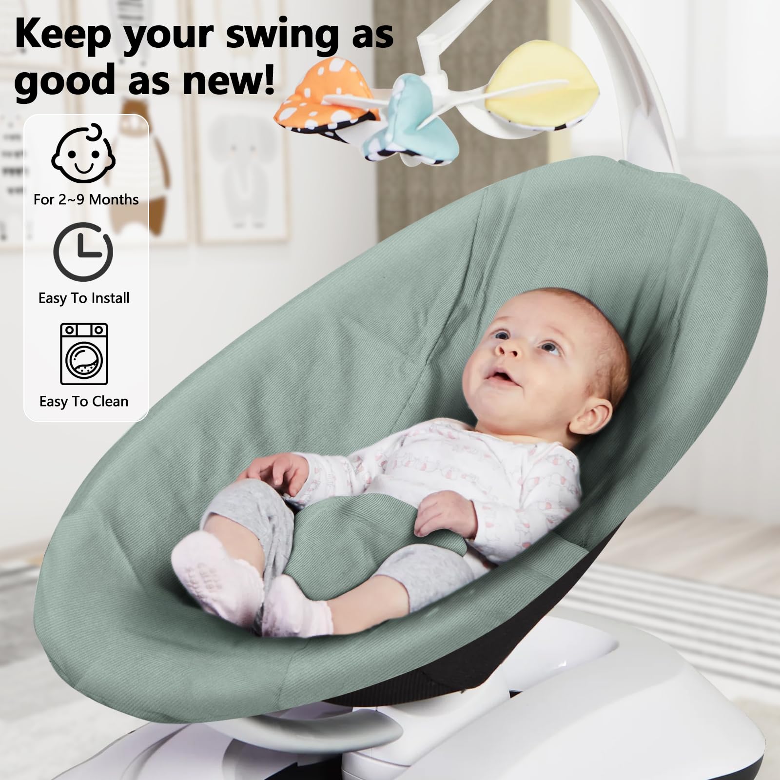 Adjustable buckle detail on Greuame baby swing replacement cover