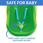 Demonstration of the three-point safety harness attached on the Disney Minnie Mouse swing