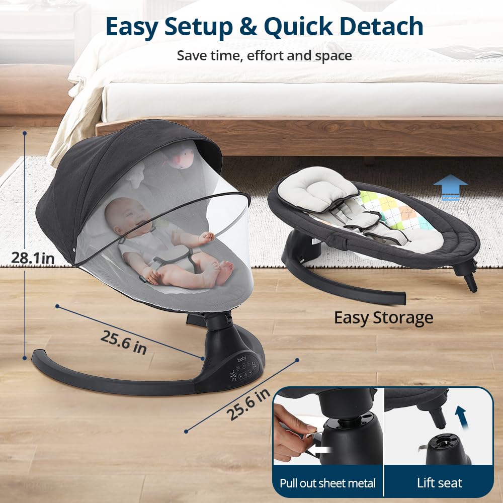 Lifestyle overview of the Bioby baby swing set up in a modern nursery