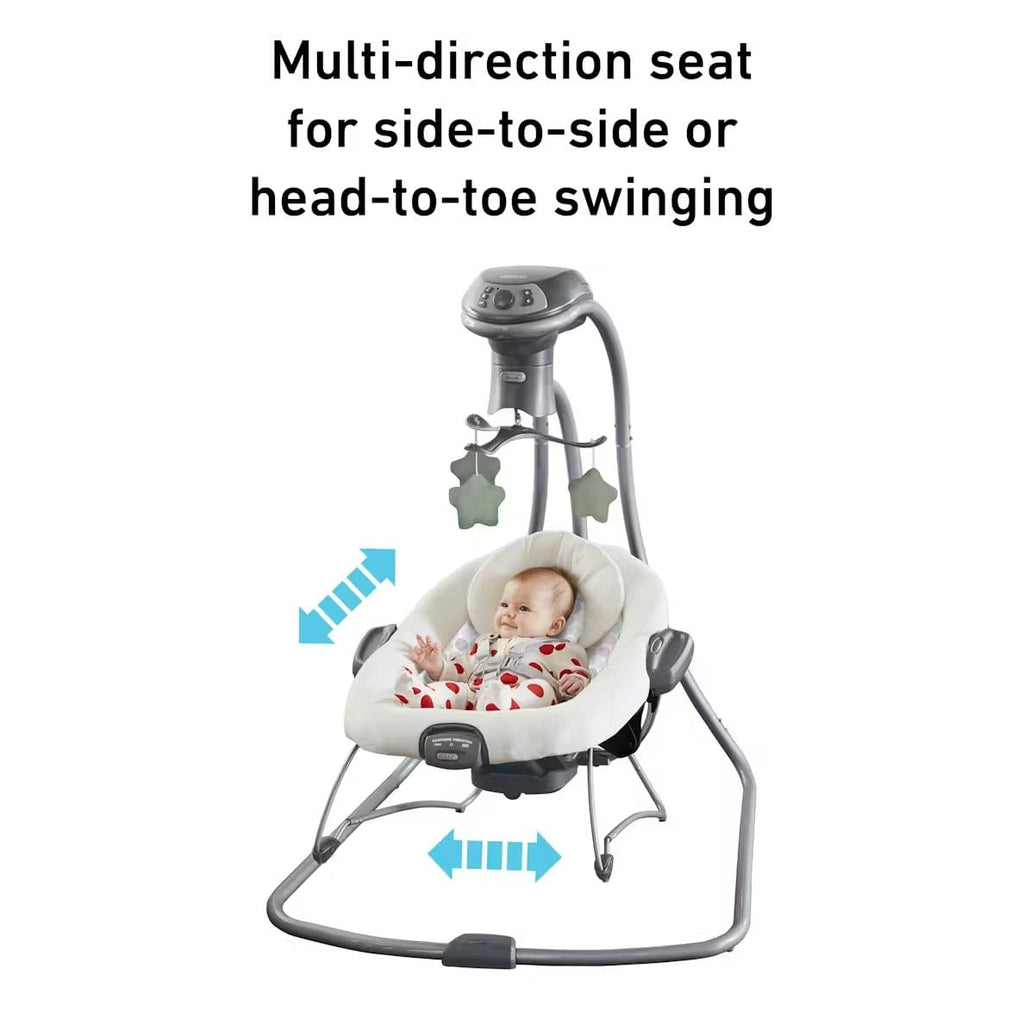 Graco Simple Sway 2-In-1 Swing And Bouncer Emersyn side angle showing swing mechanism