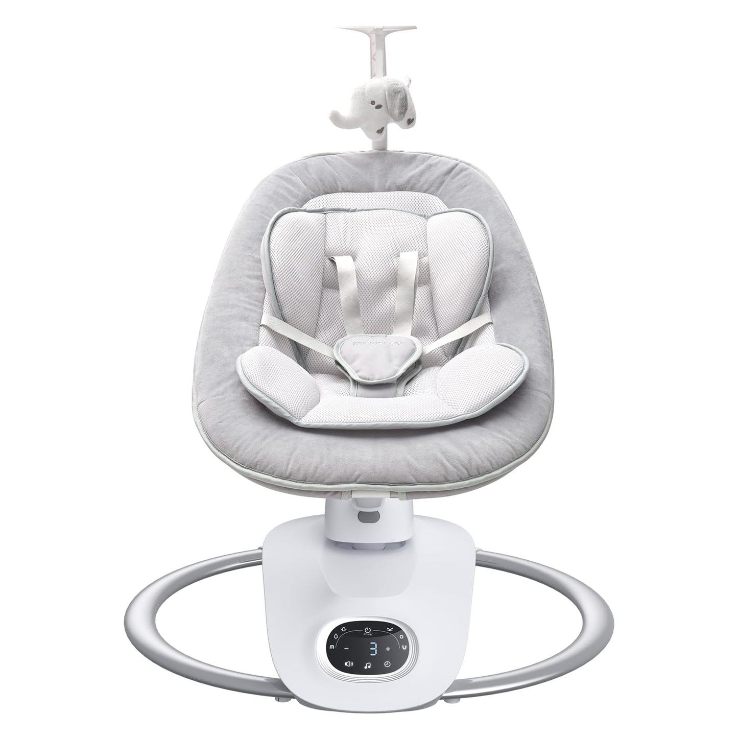Momcozy baby swing sleep pad installed in 5-point harness swing