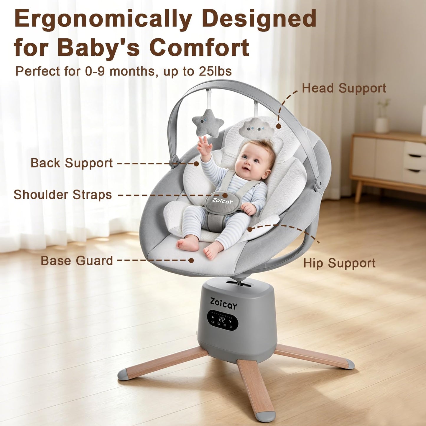 Modern nursery setup with Zoicay smart electric baby swing