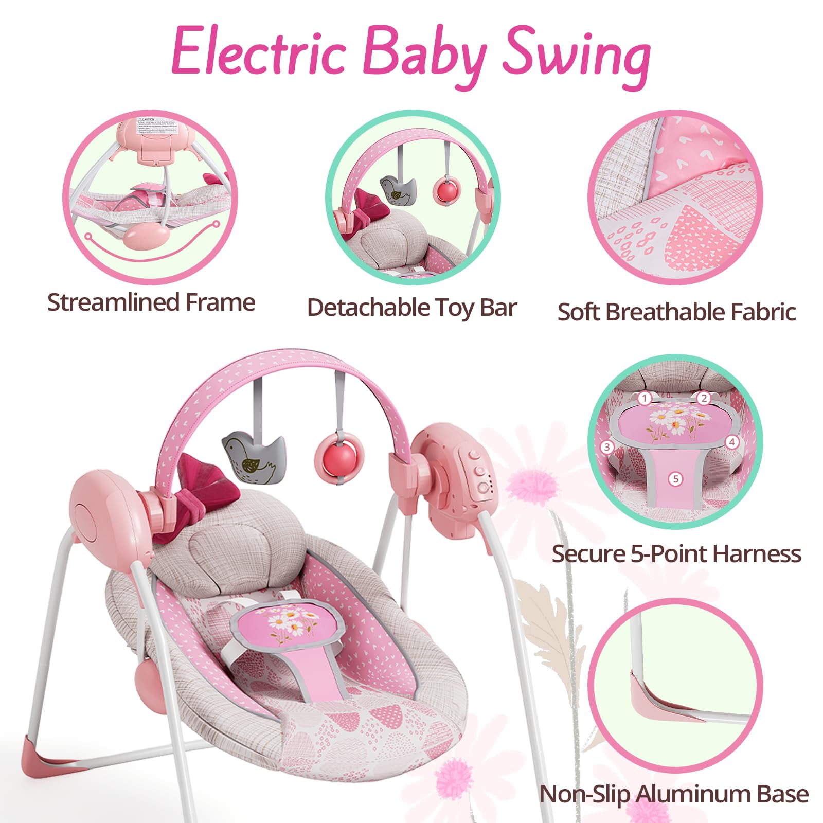 Close up of 5 speed control panel on baby swing