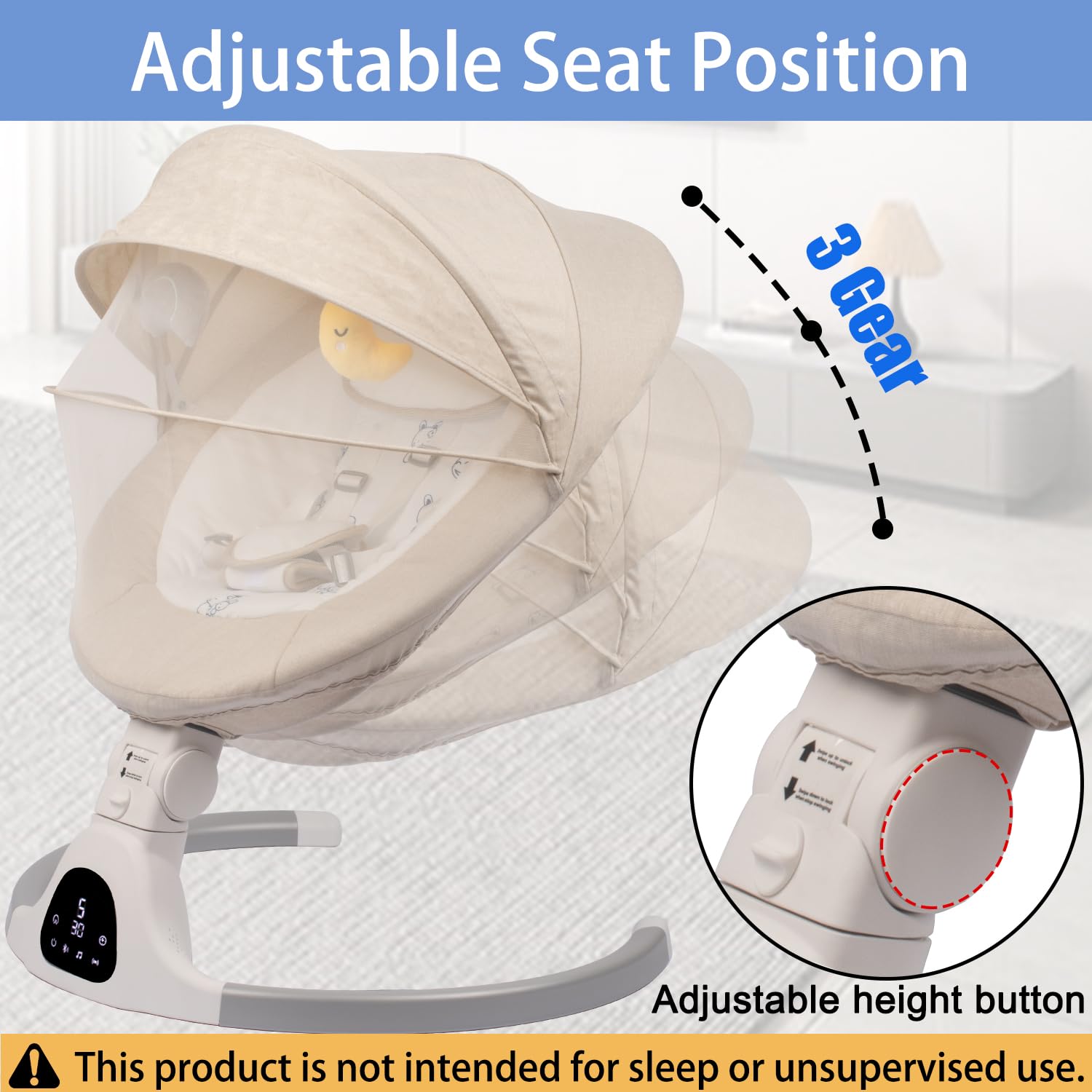 Side view of Jfovmcyg baby swing with mosquito net