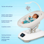 Overhead toy bar with attached soft plush toys on the Graco swing