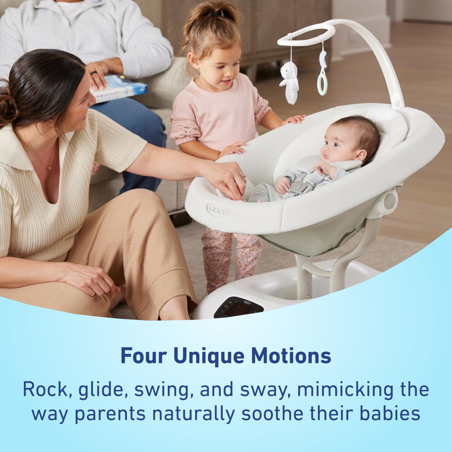 Side profile of Graco SmartSense baby swing motions
