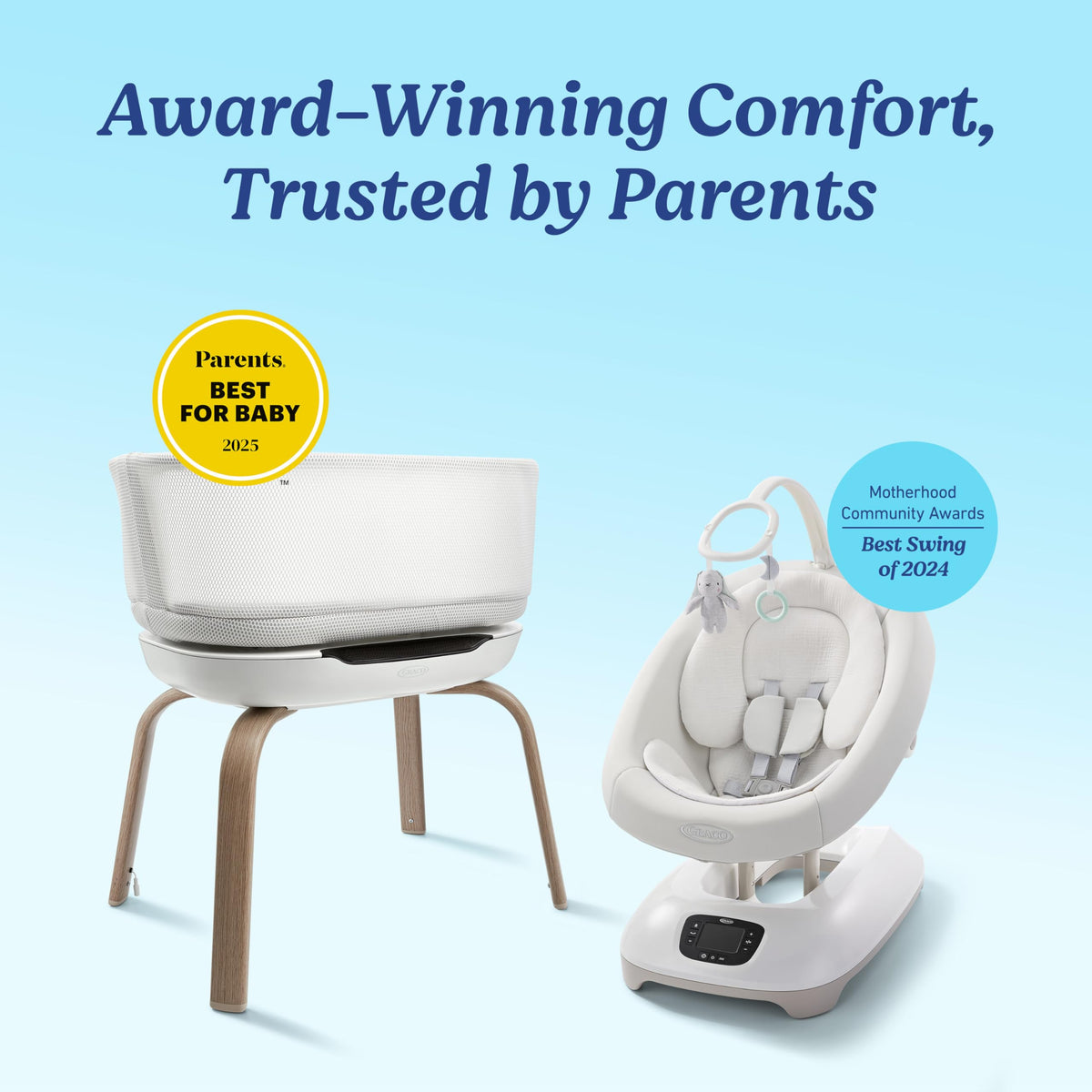 Full set view of the Graco SmartSense swing ready for nursery use