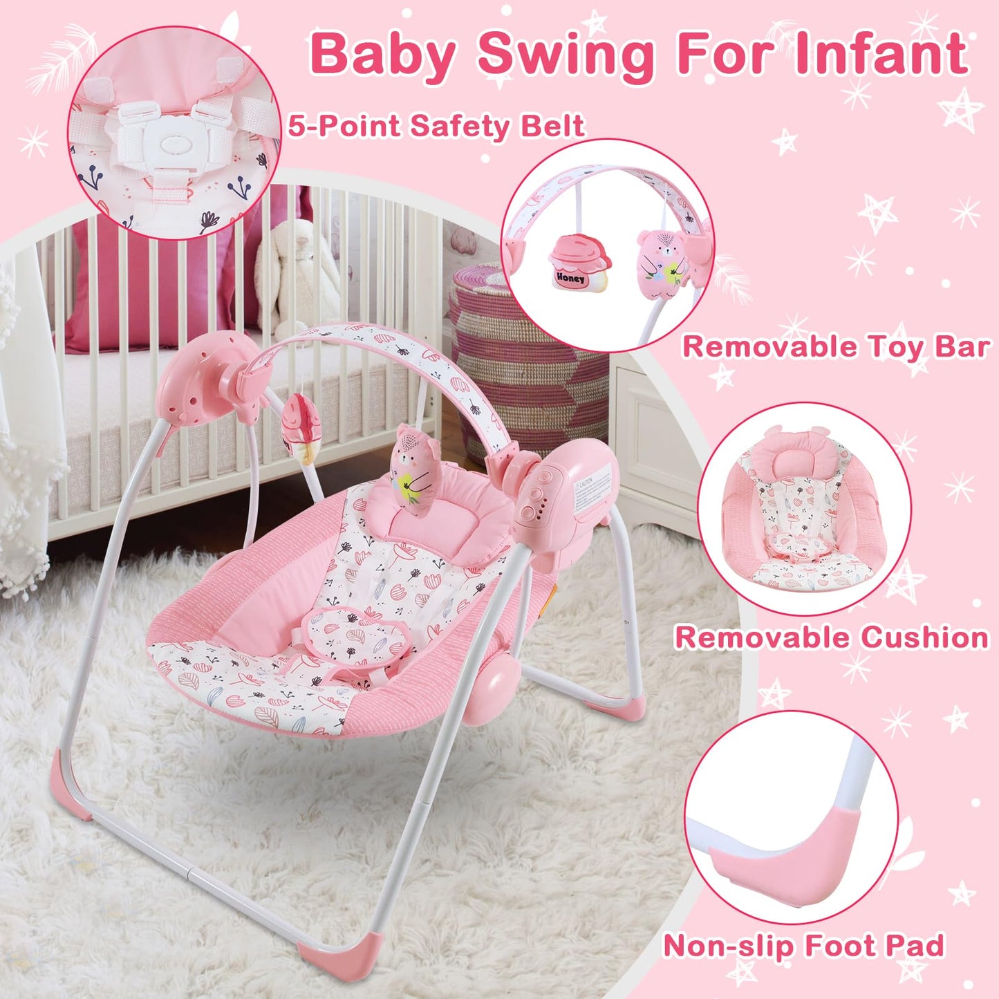 Authentic USA imported baby swing in pink color