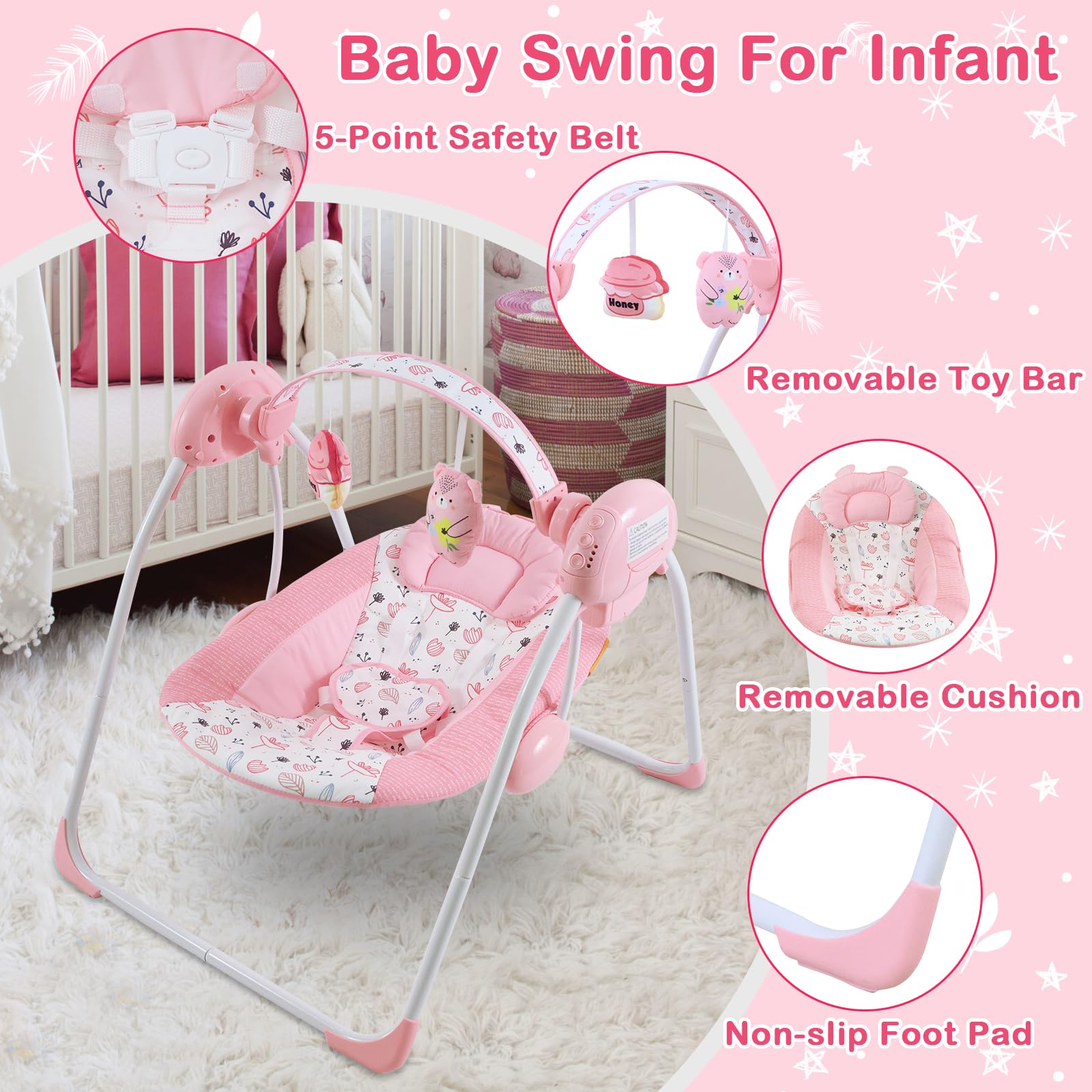 Authentic USA imported baby swing in pink color