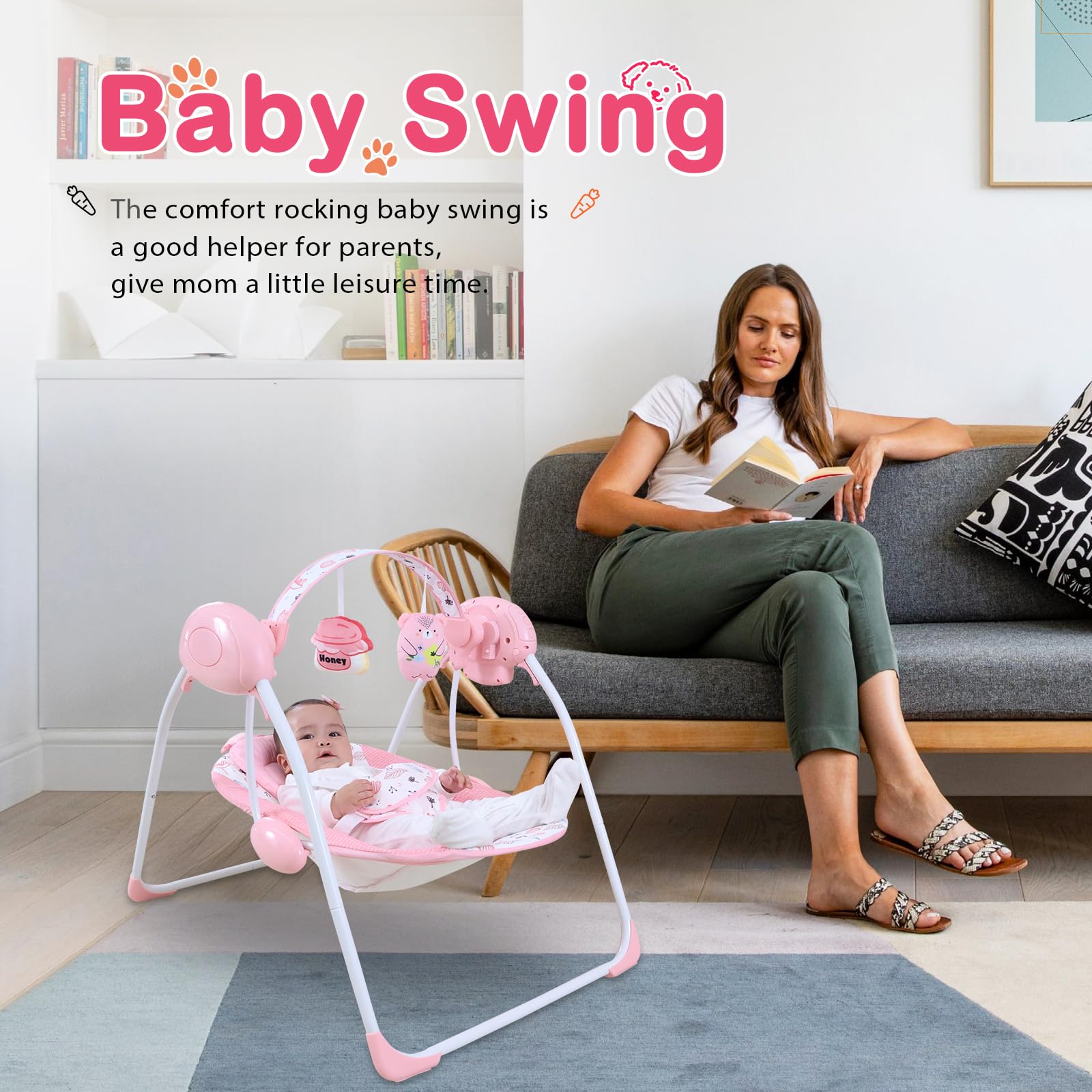 Lifestyle view of newborn swing in nursery setting