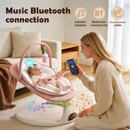 Pink portable baby swing with 5-point safety harness