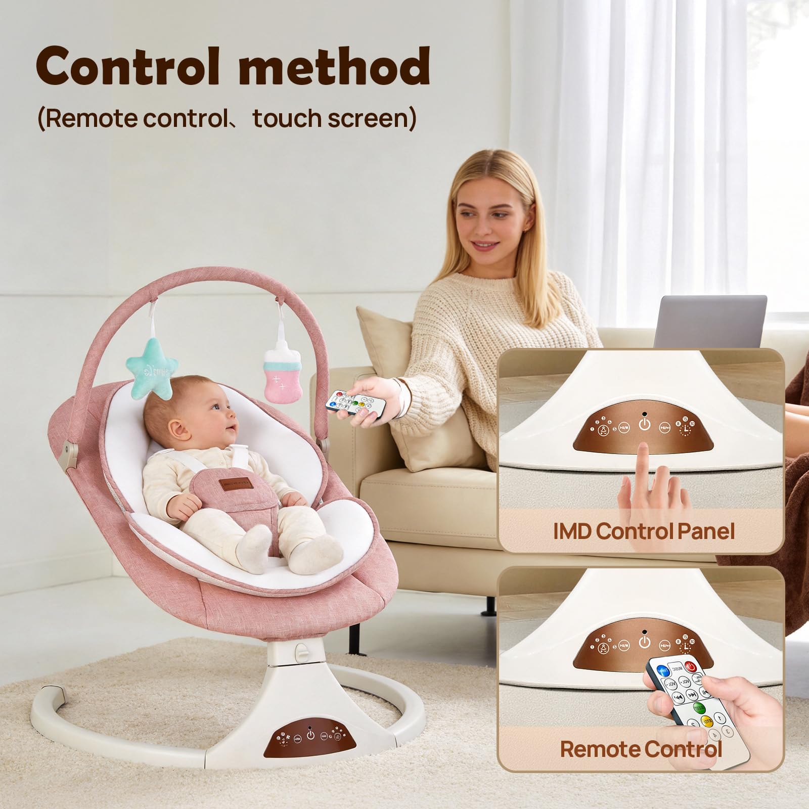 Viriwebaby infant swing showing Bluetooth control panel