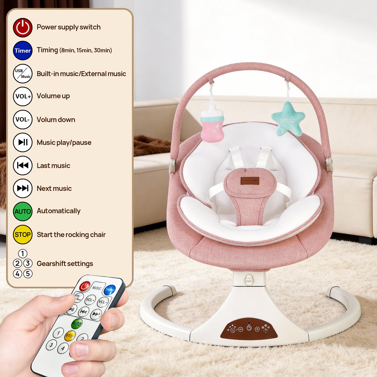 Viriwebaby electric swing with musical features