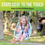 Side profile view illustrating the natural body curvature design of the infant swing.