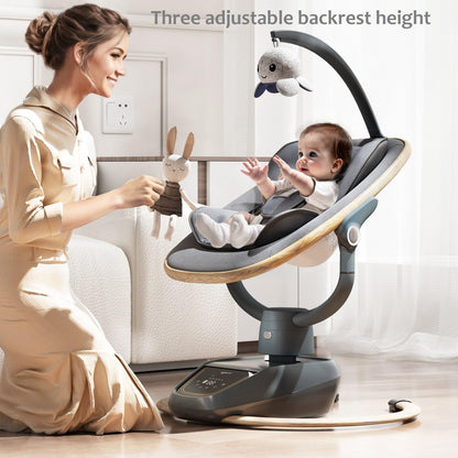 Trunellgea automatic infant cradle side view highlighting the 180-degree adjustable 3D motion design