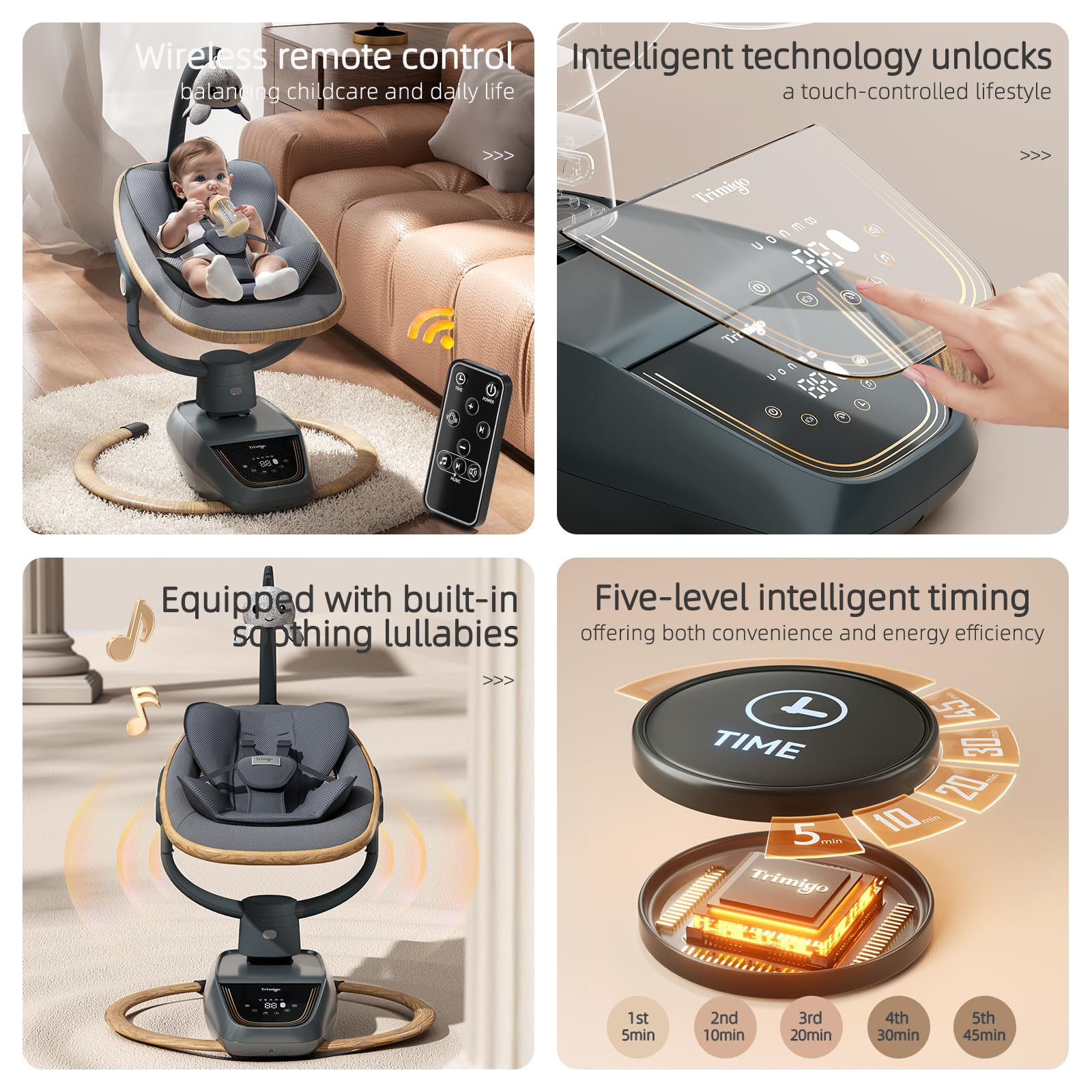 Trimigo motorized infant swing display panel with the included remote control unit