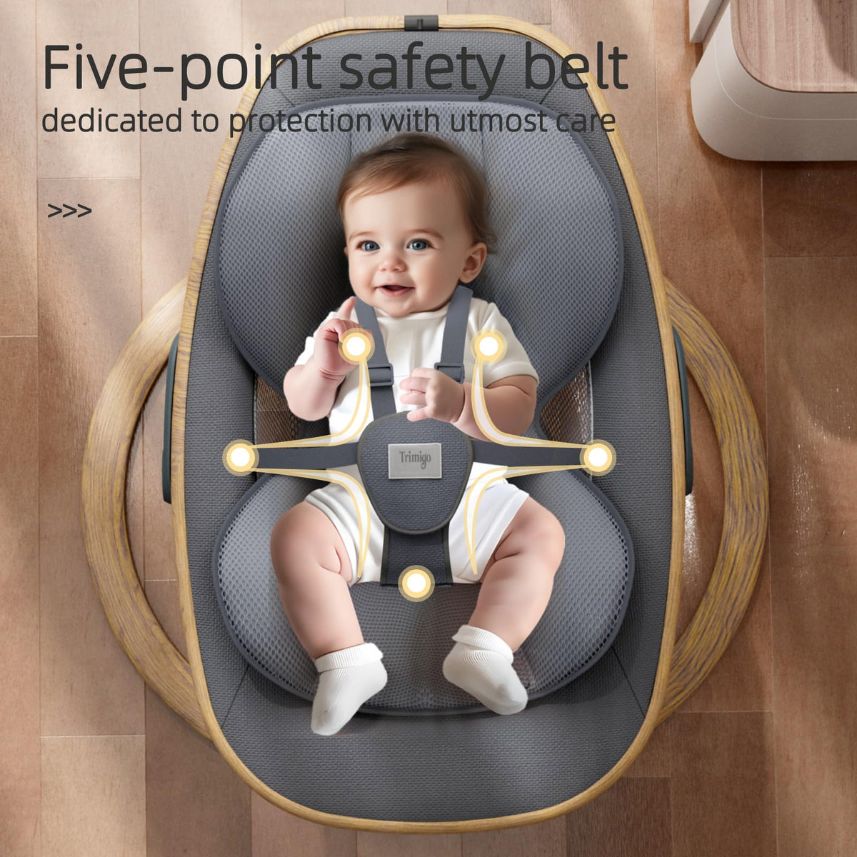 Trunellgea Trimigo electric baby swing lifestyle view in a modern nursery