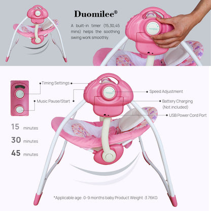 Duomilee baby swing seat with U-shaped head pillow and safety harness