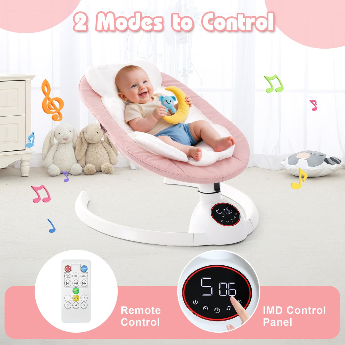 Soobaby portable baby rocker showing digital control panel