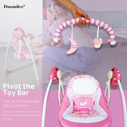 Top down view of Duomilee electric swing with hanging plush toys