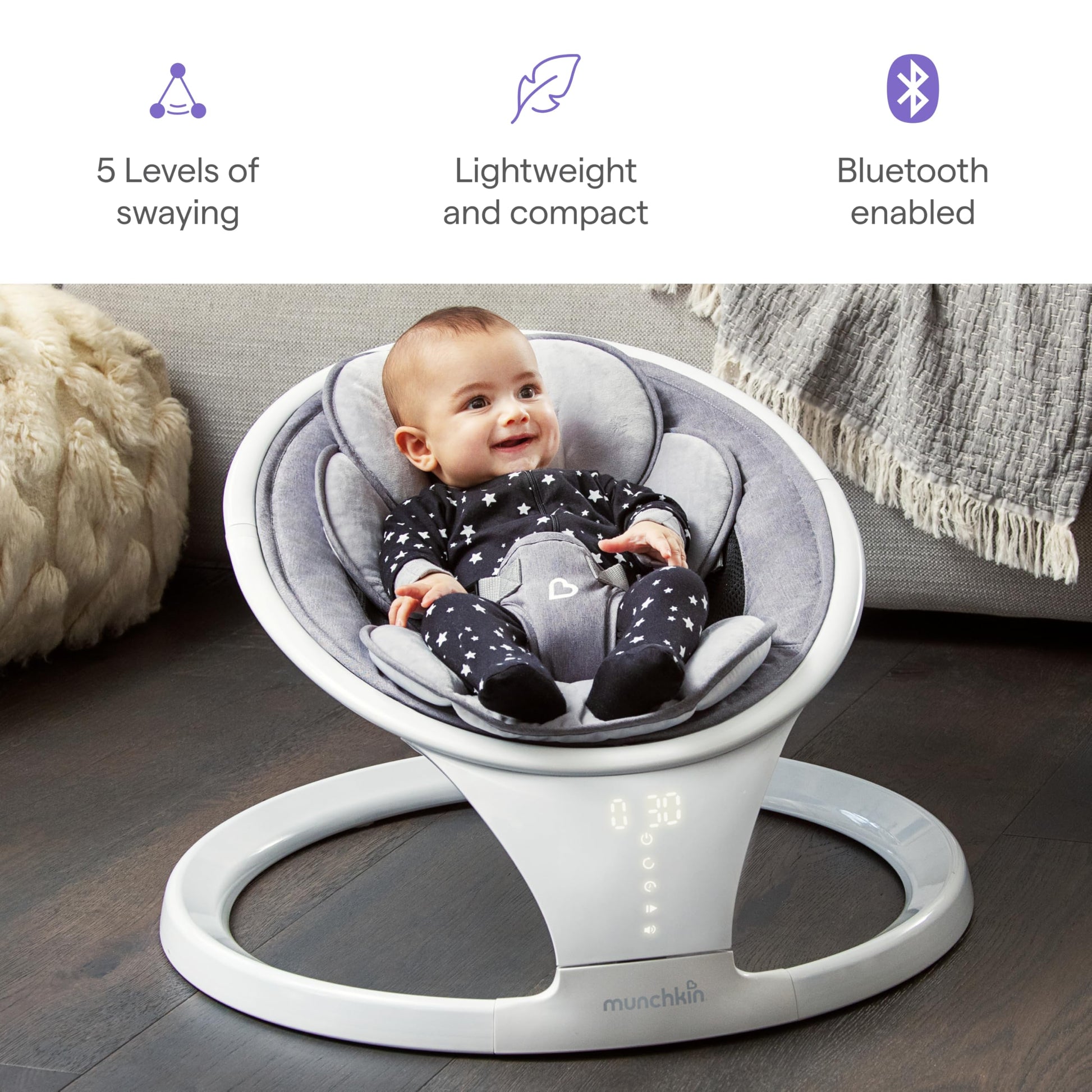 Munchkin infant rocker touchscreen display detail