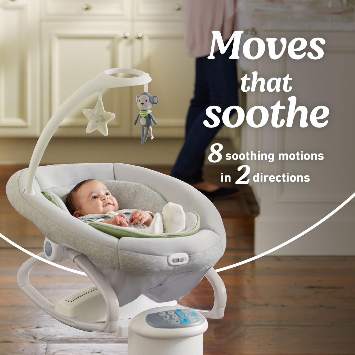 Close up of Graco infant swing control panel and vibration settings