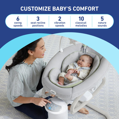 Detailed shot of Graco infant swing fabric and recline adjustment