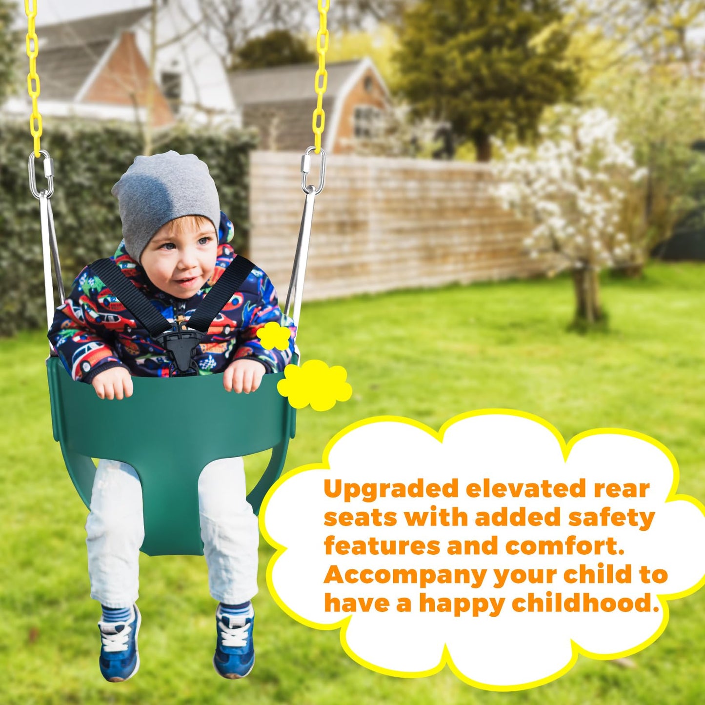 Side profile of Aobote high back bucket swing for toddlers