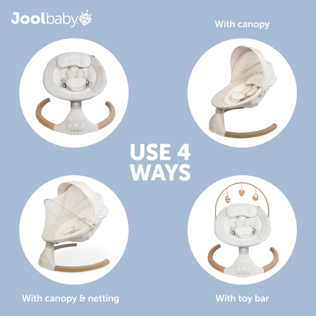 Jool Baby Nova Nature Baby Swing canopy and insect netting attached