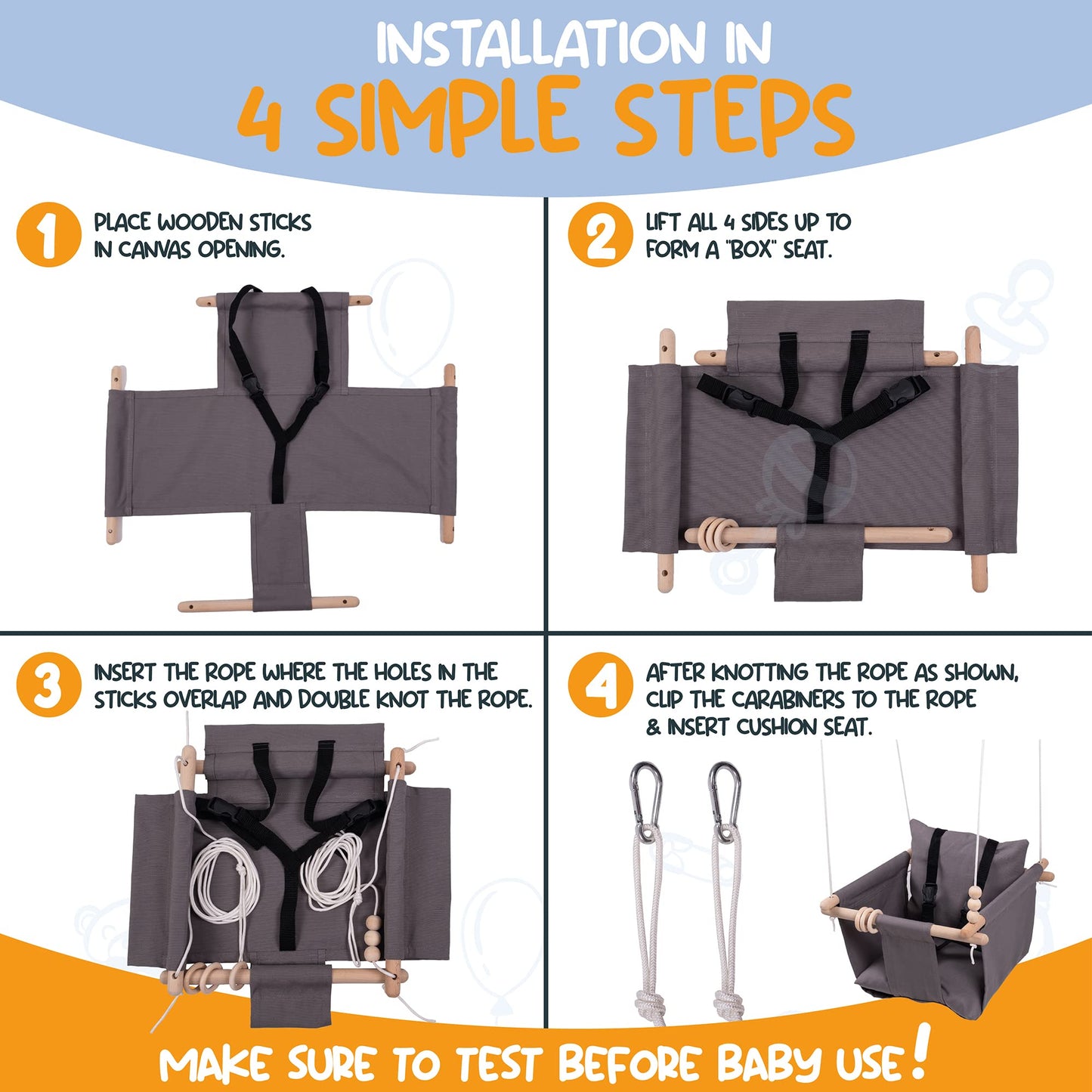 Mass Lumber baby swing packaging and hardware set