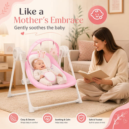 Riviplou pink newborn swing in a living room setting