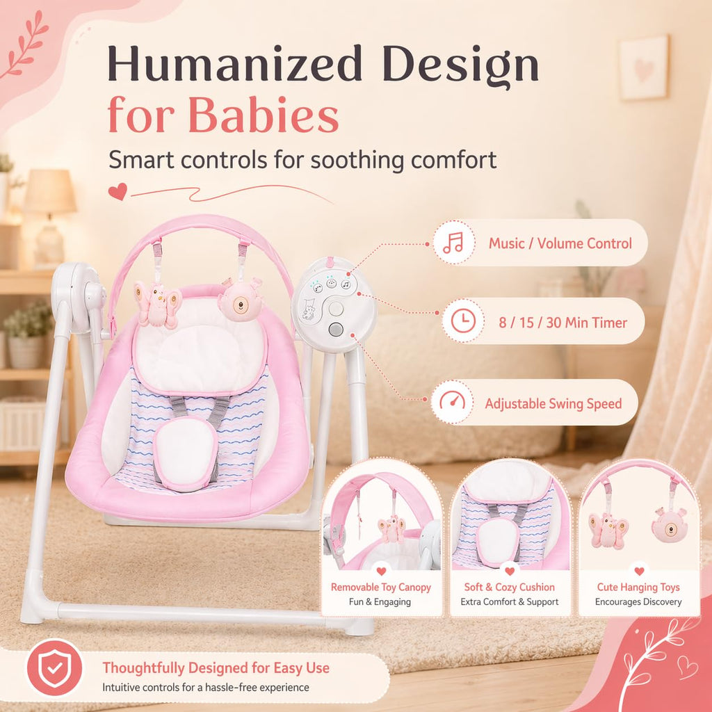 Riviplou SpaceSaver Ultra Compact Foldable Infant Swing lifestyle view in a modern nursery setting