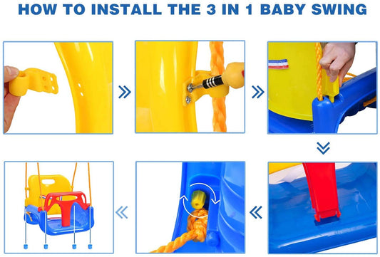 RedSwing toddler swing seat with safety harness and blue plastic frame