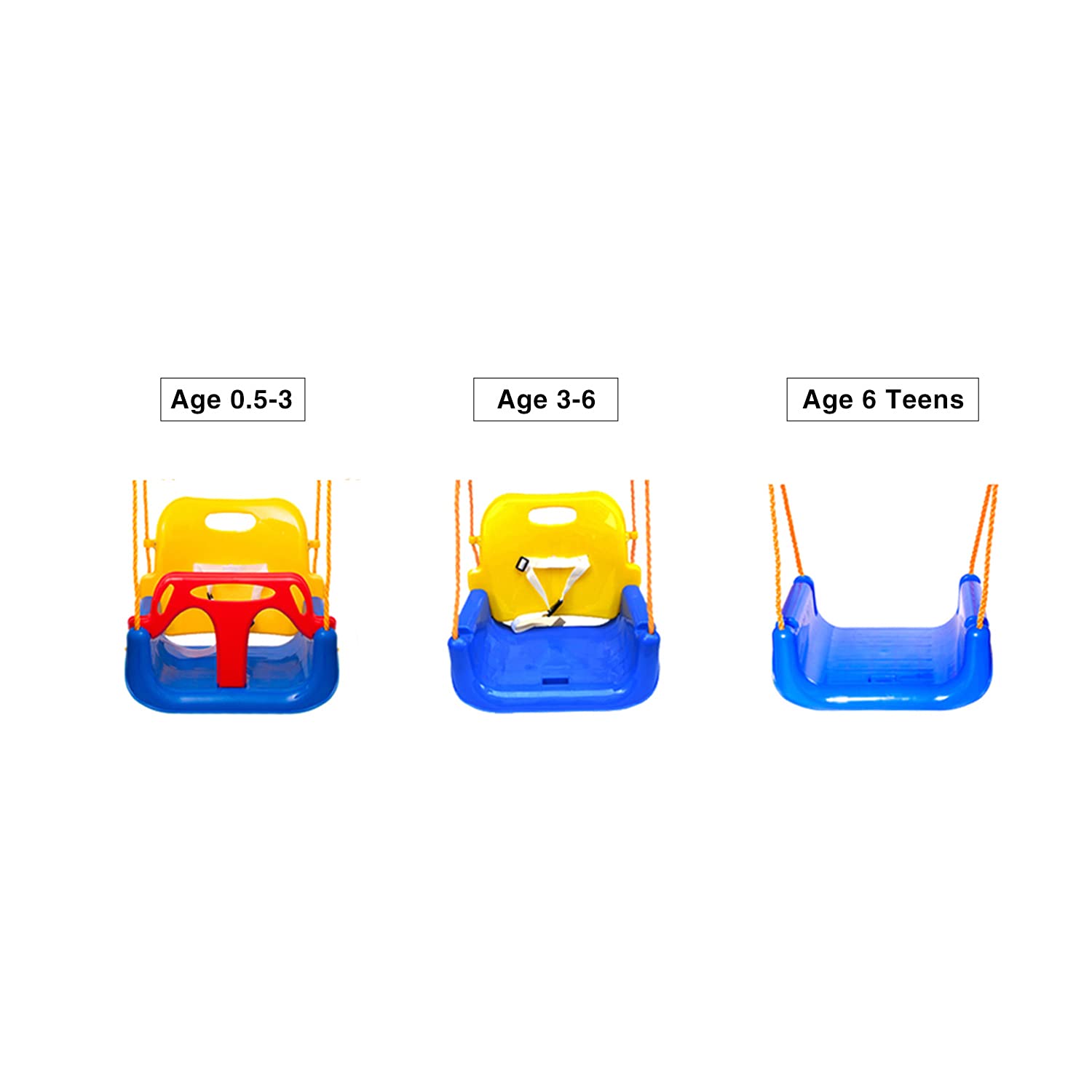 Detachable 3-in-1 kids swing seat showing safety guard and backrest