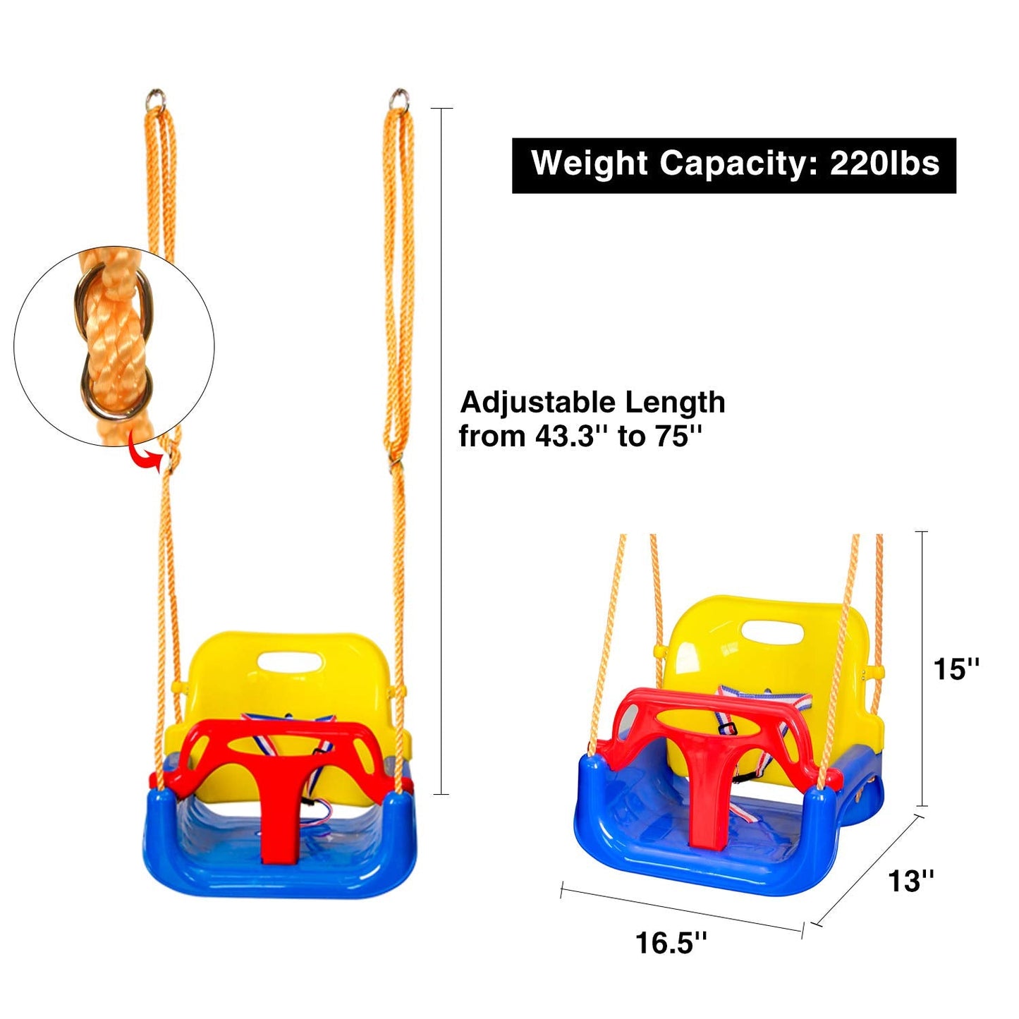 RedSwing 3-in-1 swing seat components disassembled for age adjustment