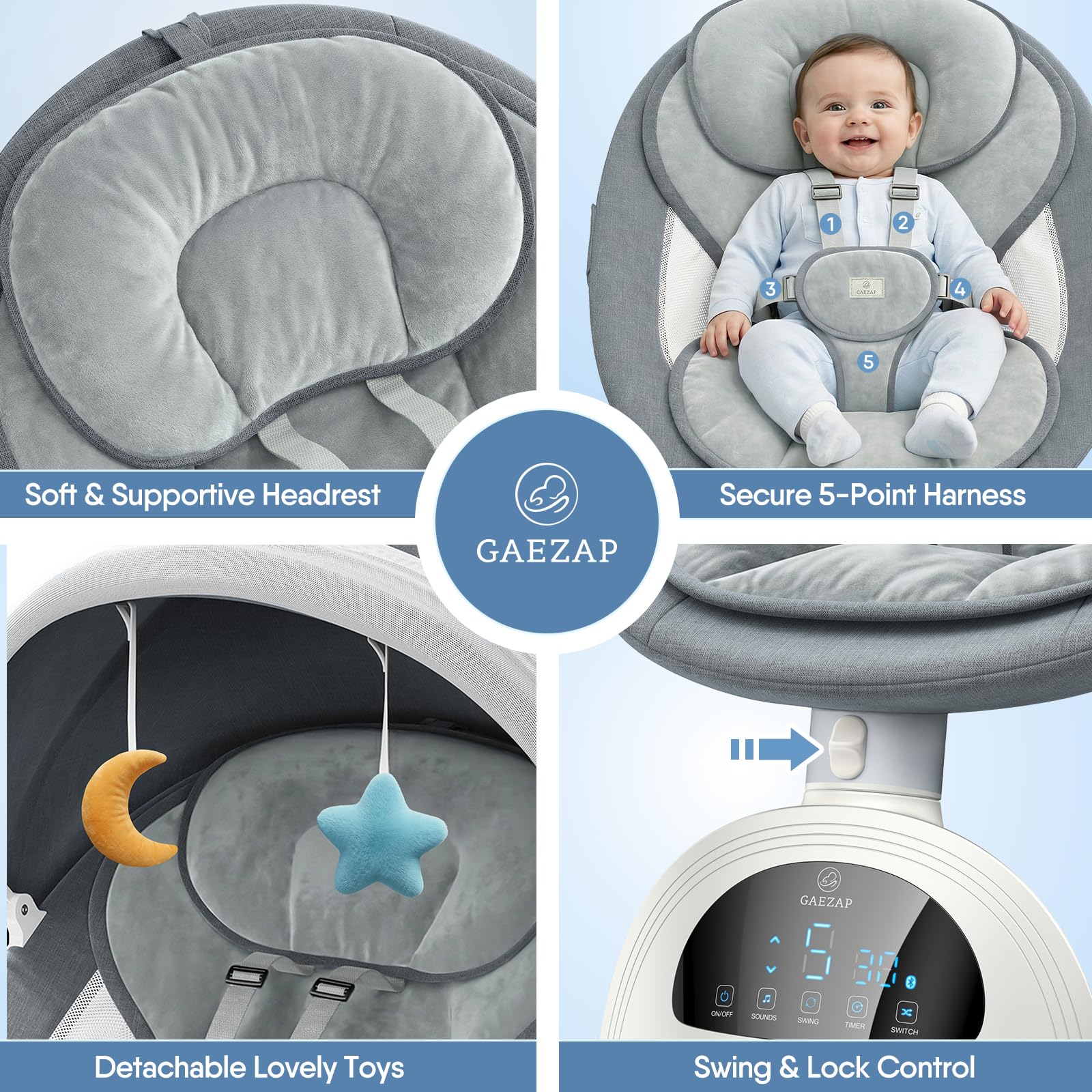 Digital control panel of GAEZAP electric baby swing