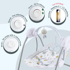 Furmubei infant swing control panel displaying speed and timer buttons