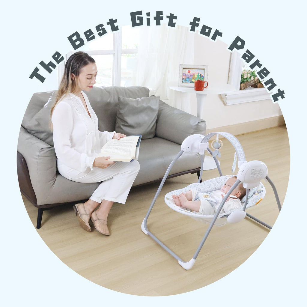 Furmubei portable baby swing folded compactly for storage and travel