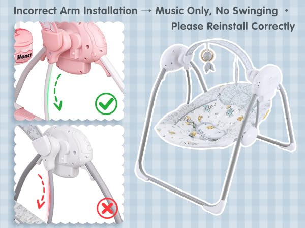 Lifestyle view of the Furmubei infant swing set up in an indoor room