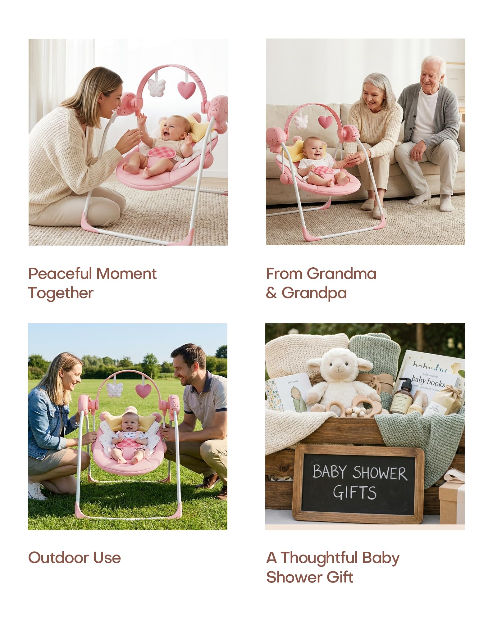 Monniebaby infant swing with toy bar and soft cushion