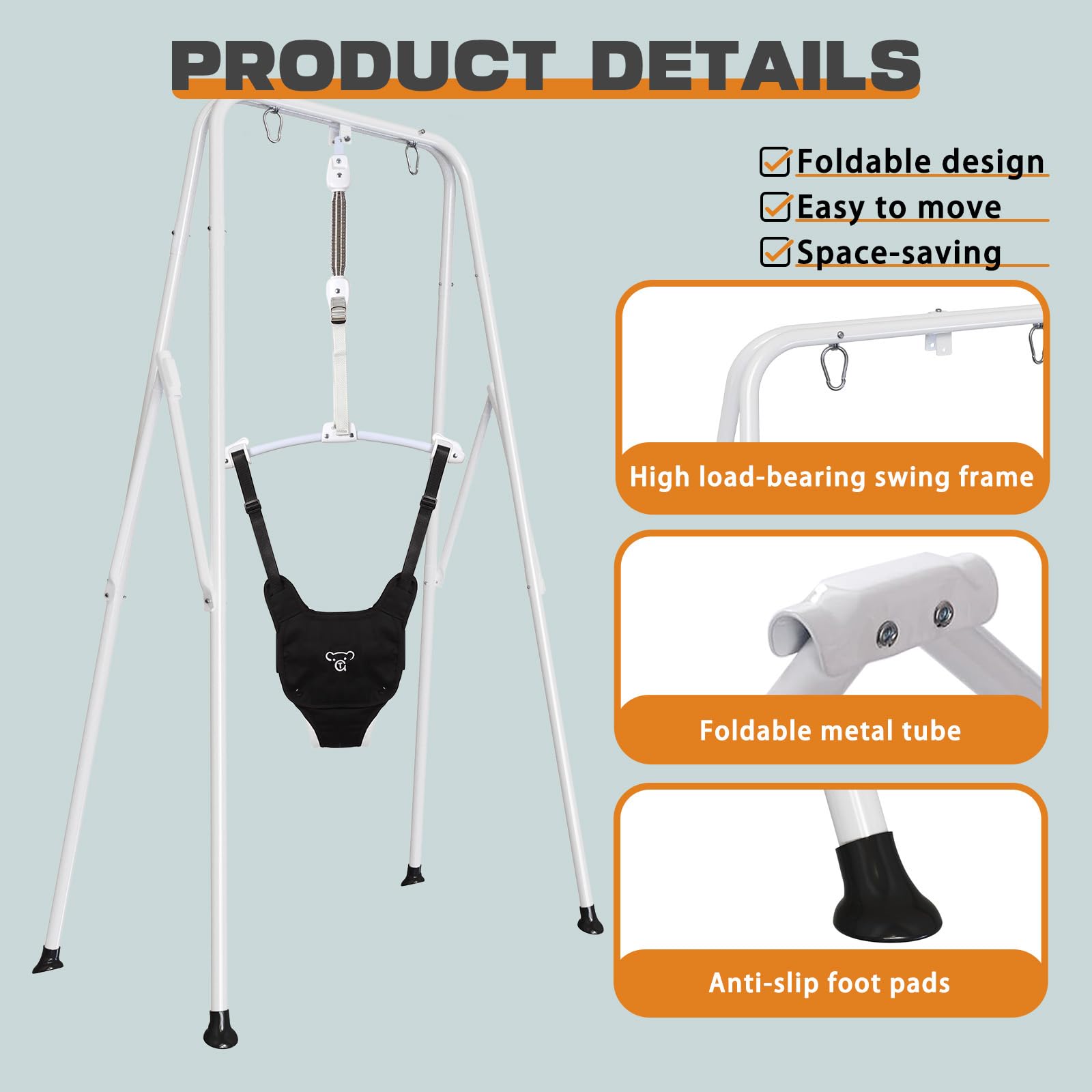 Canvas toddler swing mode with natural beechwood bars and comfortable plush cushions