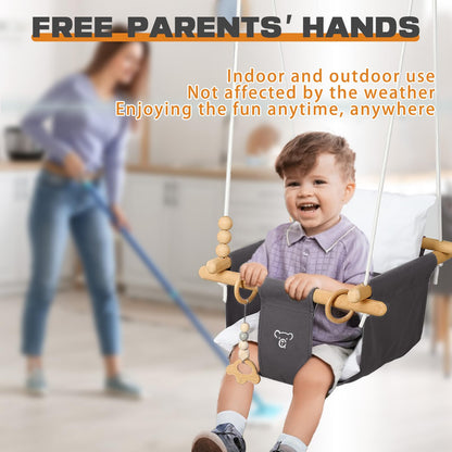 Close up of the adjustable height safety buckles on the imported baby activity set