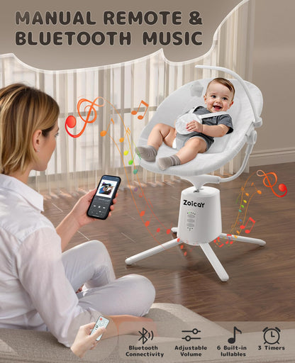 Zoicay baby swing showing 5-point safety harness detail