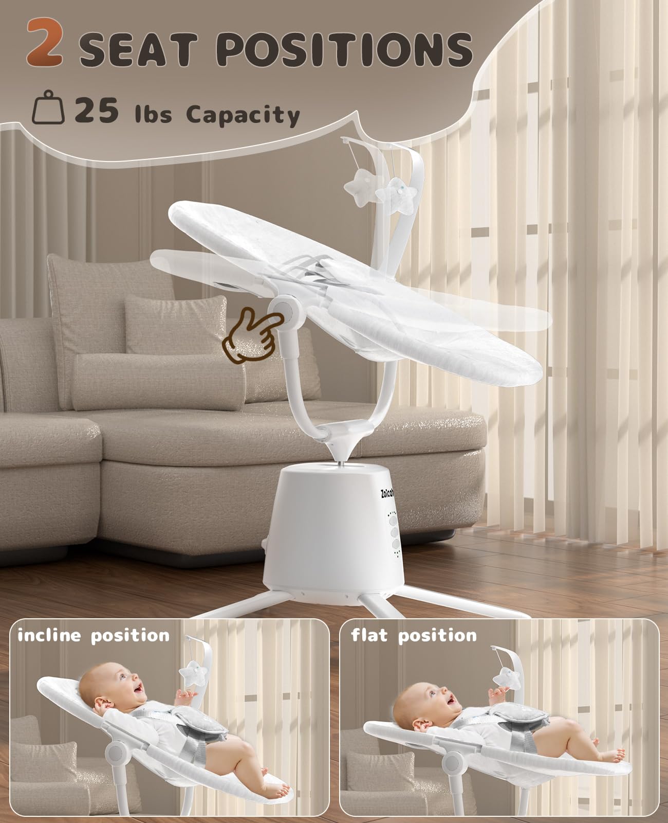 Top view of portable electric baby swing in gray