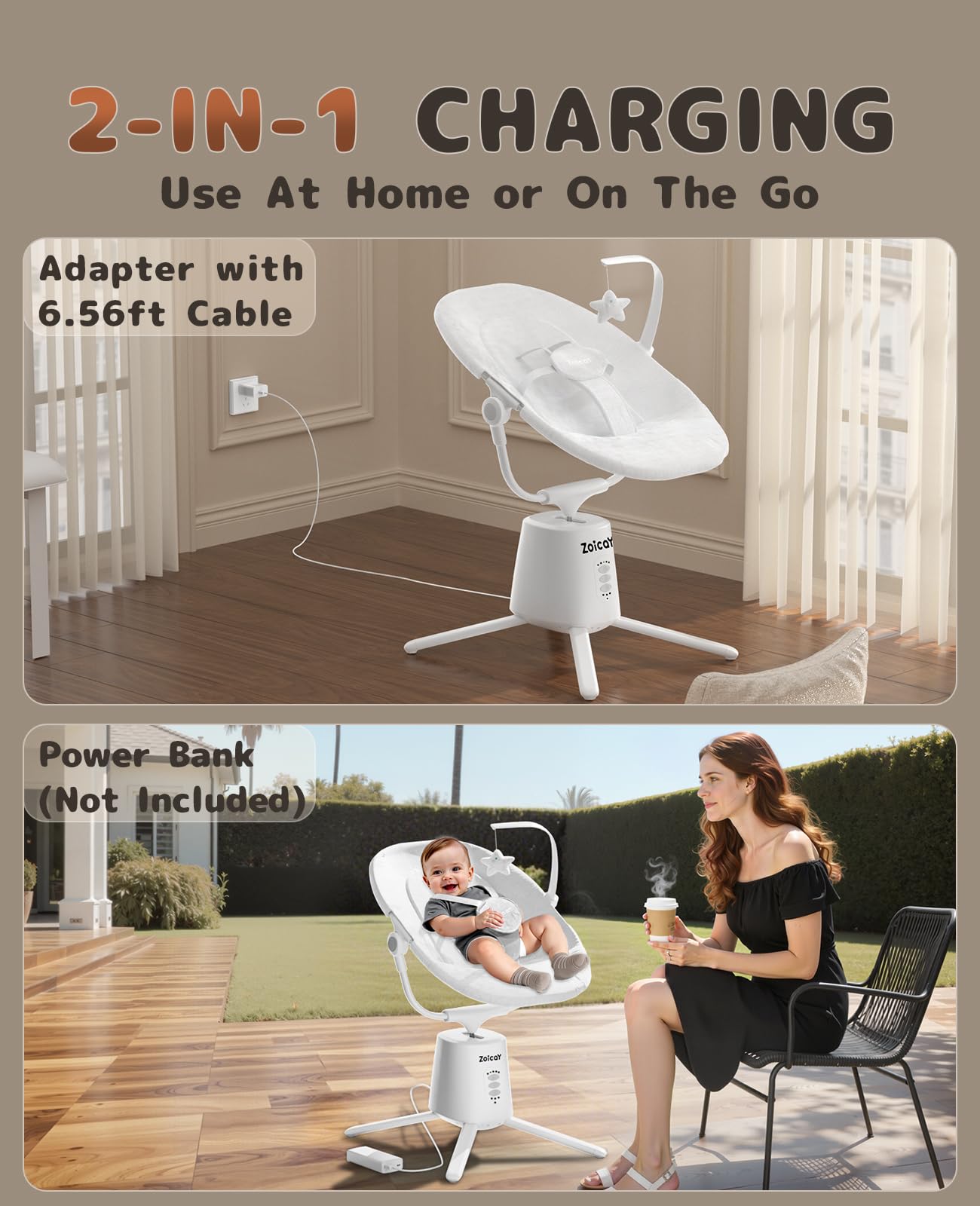 Infant relaxing in Zoicay Bluetooth enabled baby rocker