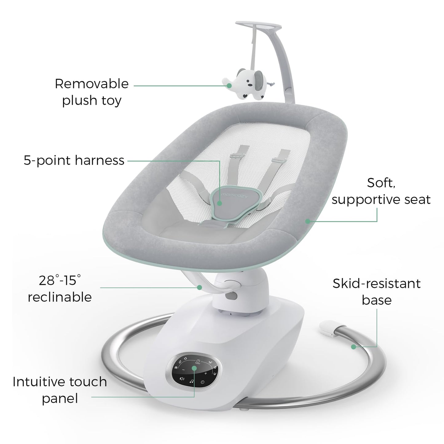 Side profile of Momcozy CocoSway electric infant swing