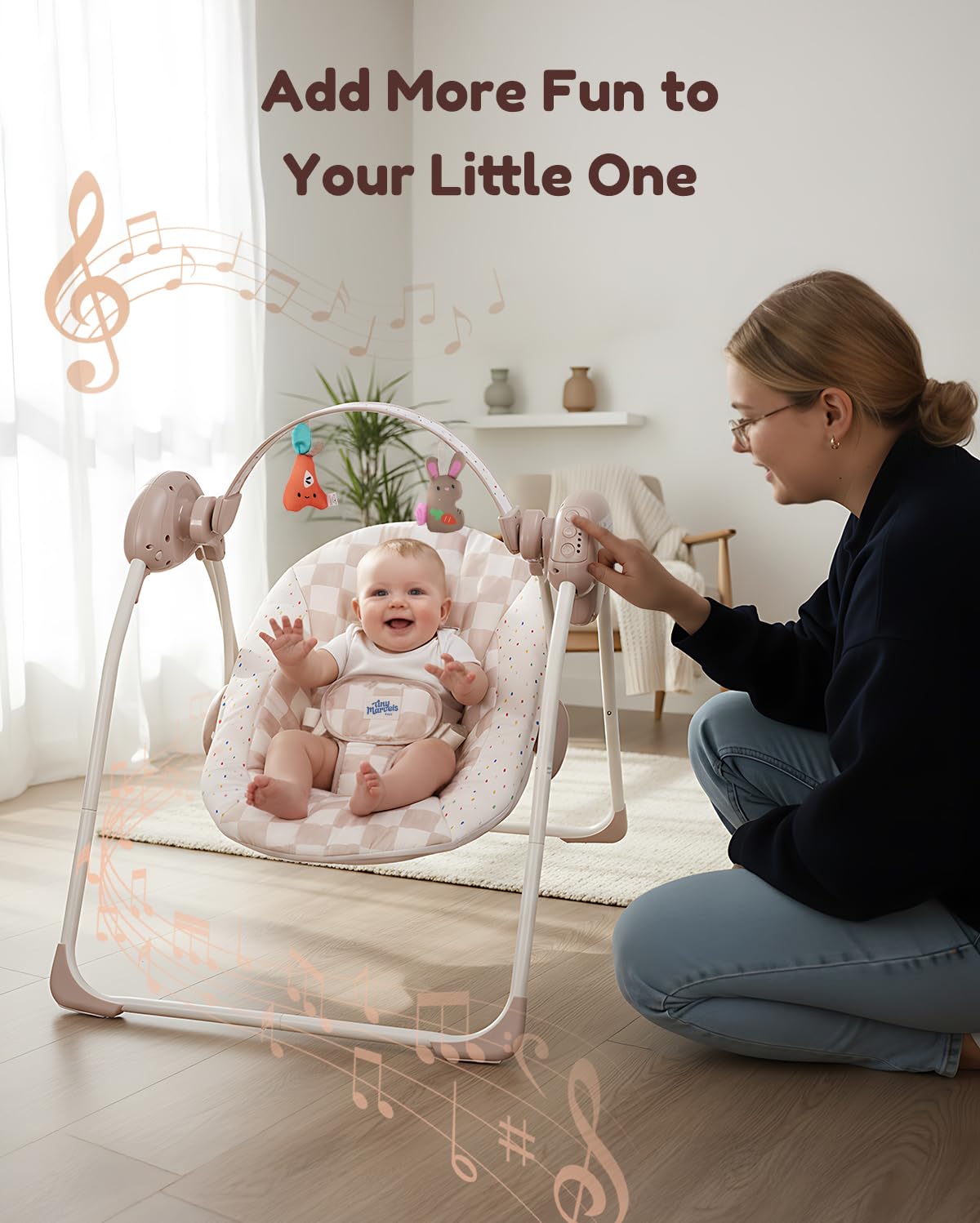 Tiny Marvels infant swing close up of five-point safety harness