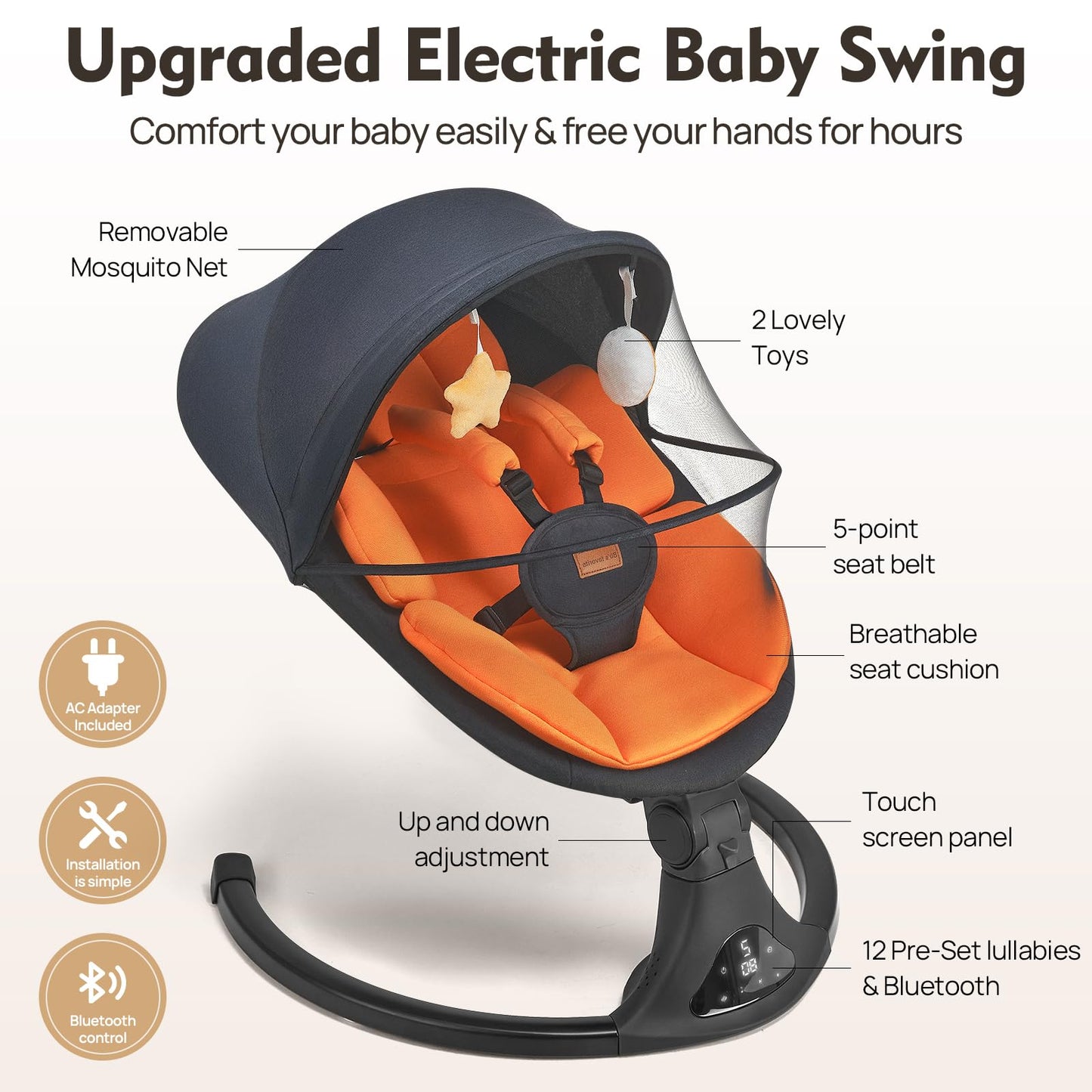 Feitiong infant swing showing the digital control panel